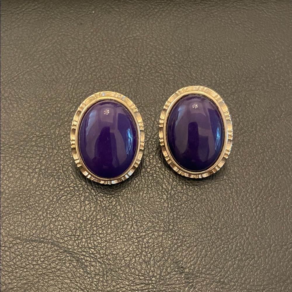 Purple Cabochon Oval Clip-On Earrings Gold Tone Vintage Style